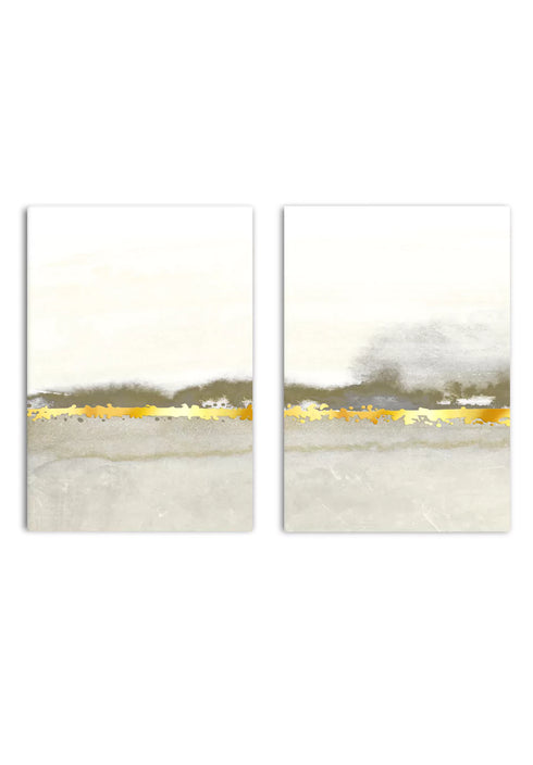 Astratto Linea Creme Oro Reale Set Di 2 Poster 50x70cm